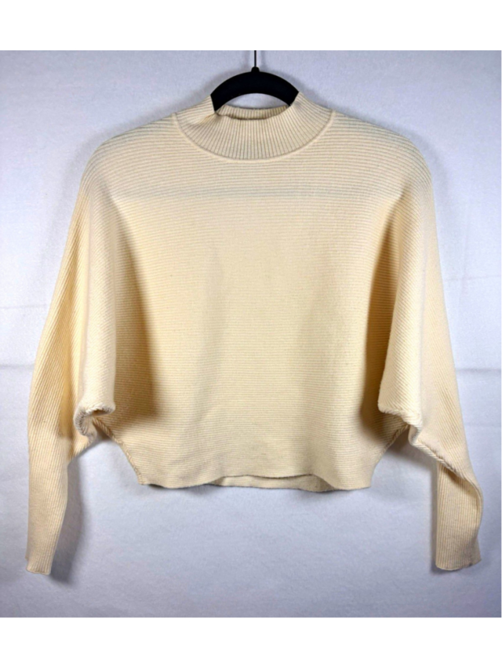 ZARA Women’s Ivory Ribbed Knit Mock Neck Long Sleeve Pullover Sweater S